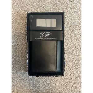 An Original Penguin Leather Card Case with Money Clip Black Gift Boxed